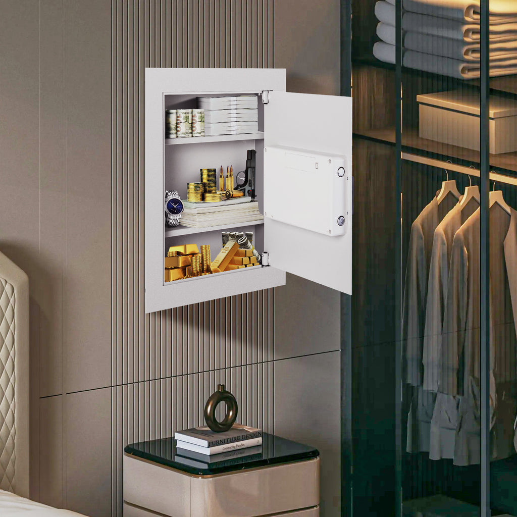 Digital Flat Recessed Wall Safe with PIN Lock - White