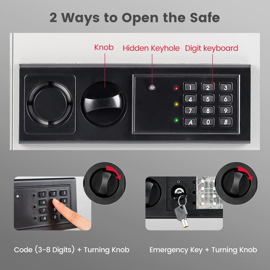 Digital Flat Recessed Wall Safe with PIN Lock - White