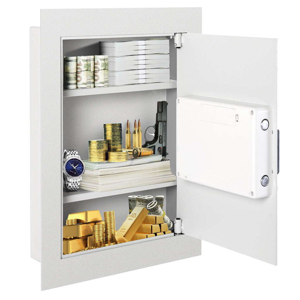 Digital Flat Recessed Wall Safe with PIN Lock - White