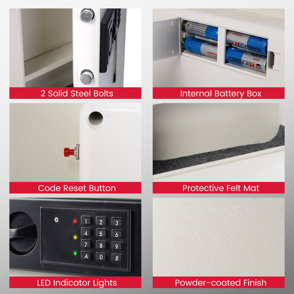 Digital Flat Recessed Wall Safe with PIN Lock - White