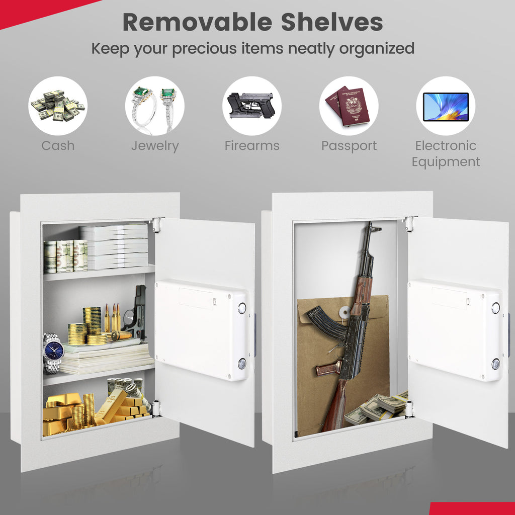 Digital Flat Recessed Wall Safe with PIN Lock - White