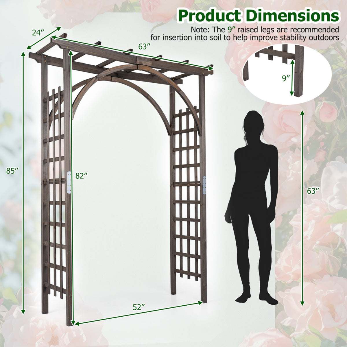 Flat Top Garden Arch Trellis 85" Tall Wood for Climbing Plants and