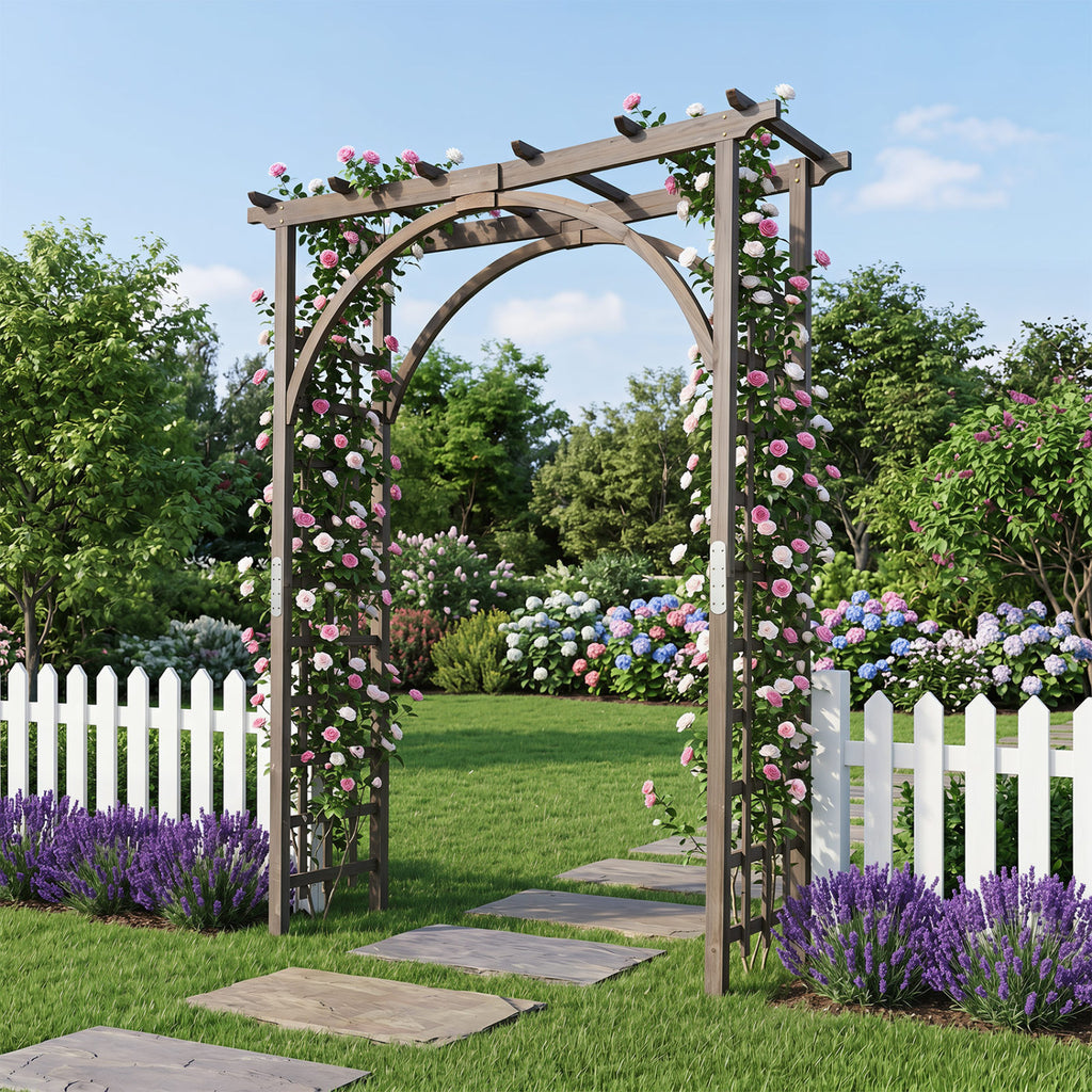 Flat Top Garden Arch Trellis 85" Tall Wood for Climbing Plants and