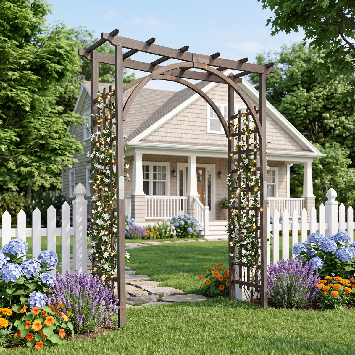 Flat Top Garden Arch Trellis 85" Tall Wood for Climbing Plants and