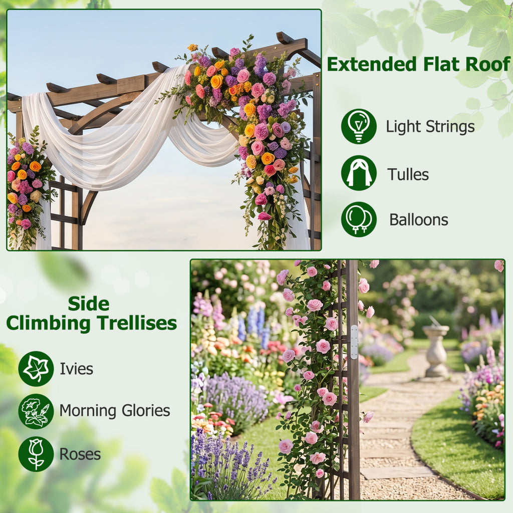 Flat Top Garden Arch Trellis 85" Tall Wood for Climbing Plants and