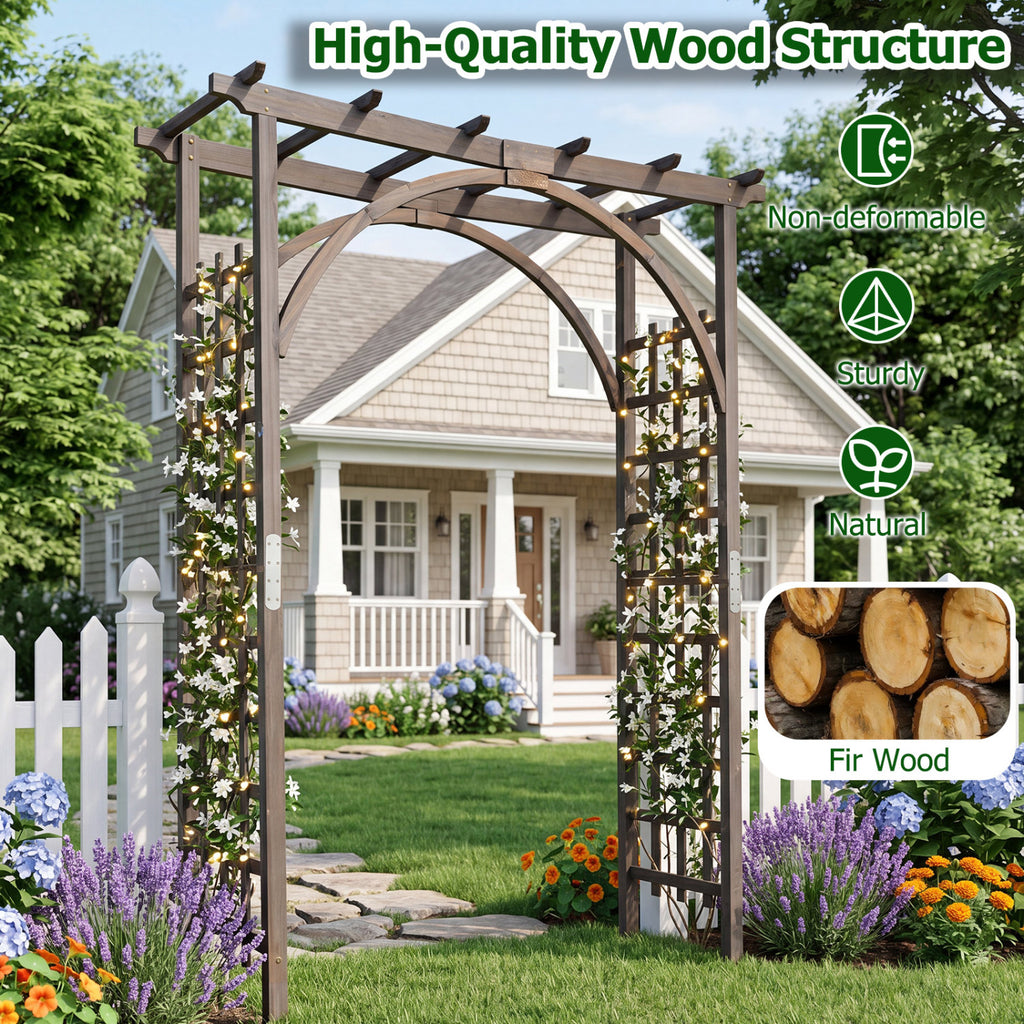 Flat Top Garden Arch Trellis 85" Tall Wood for Climbing Plants and