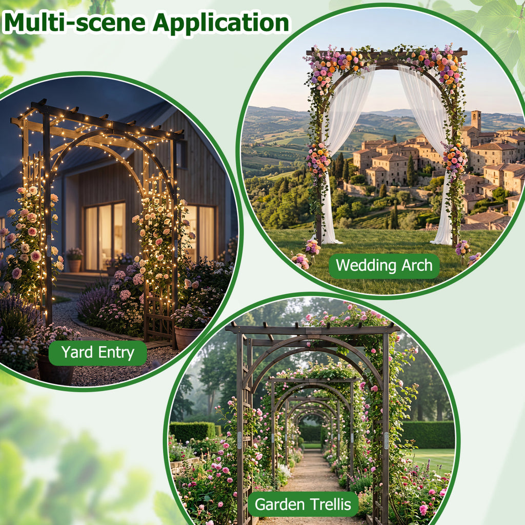 Flat Top Garden Arch Trellis 85" Tall Wood for Climbing Plants and