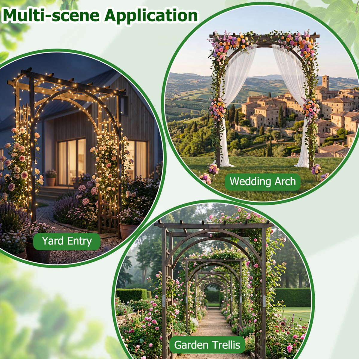 Flat Top Garden Arch Trellis 85" Tall Wood for Climbing Plants and