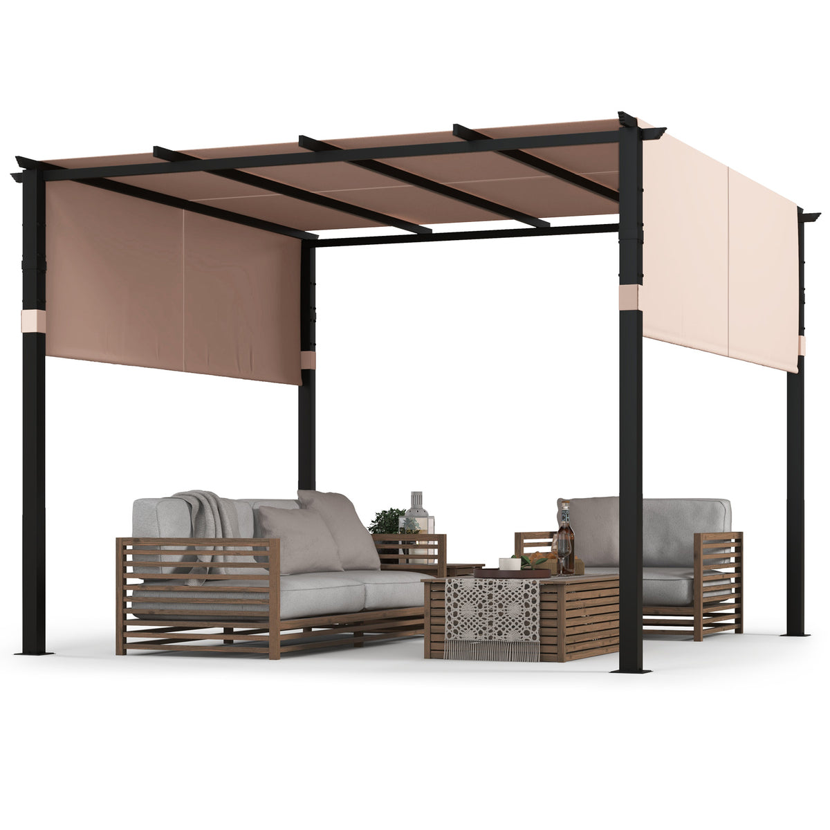 10x10 Retractable Canopy Pergola - Beige