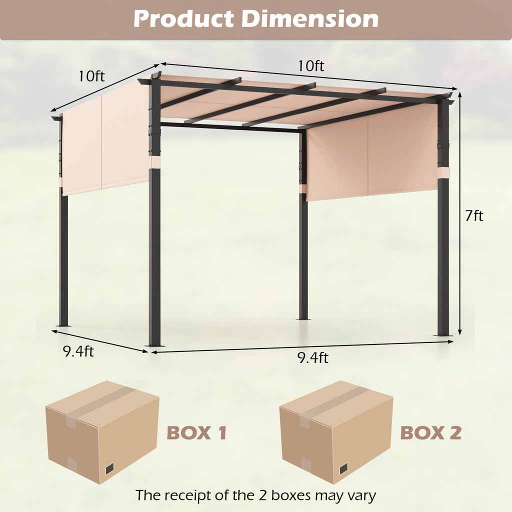 10x10 Retractable Canopy Pergola - Beige