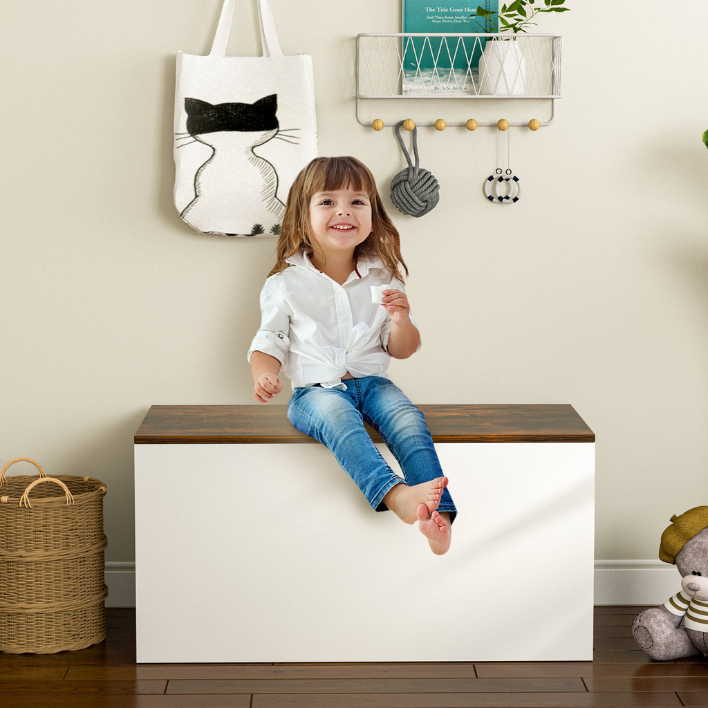White Flip-top Storage Chest with Self-hold Cover and Pneumatic Rod - Kids Toy & Shoe Bench