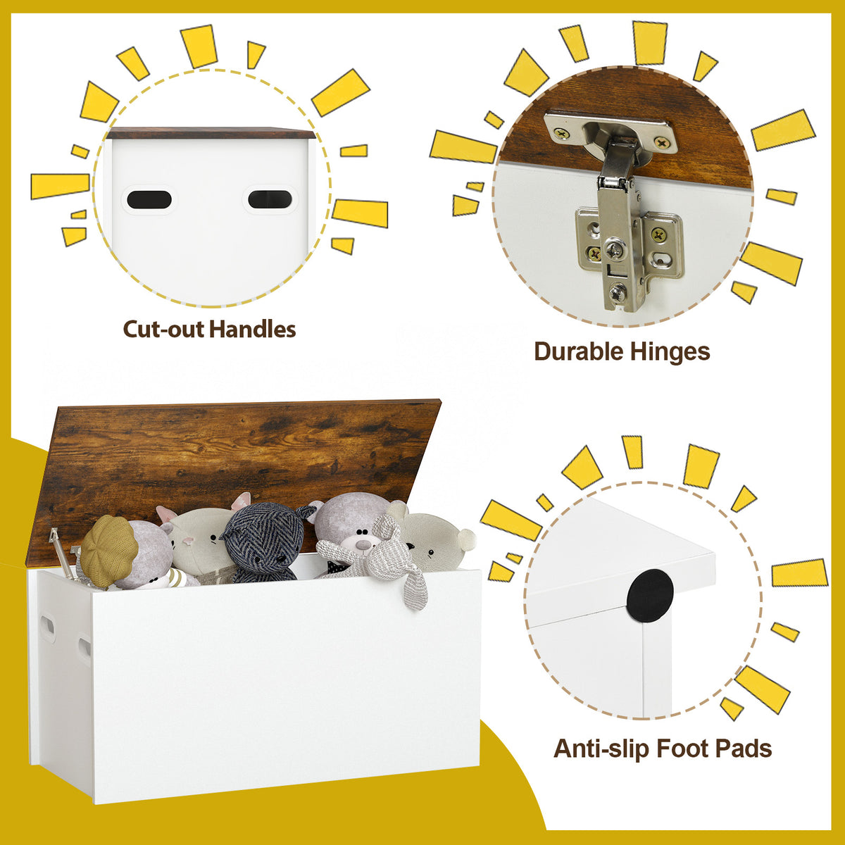 White Flip-top Storage Chest with Self-hold Cover and Pneumatic Rod - Kids Toy & Shoe Bench