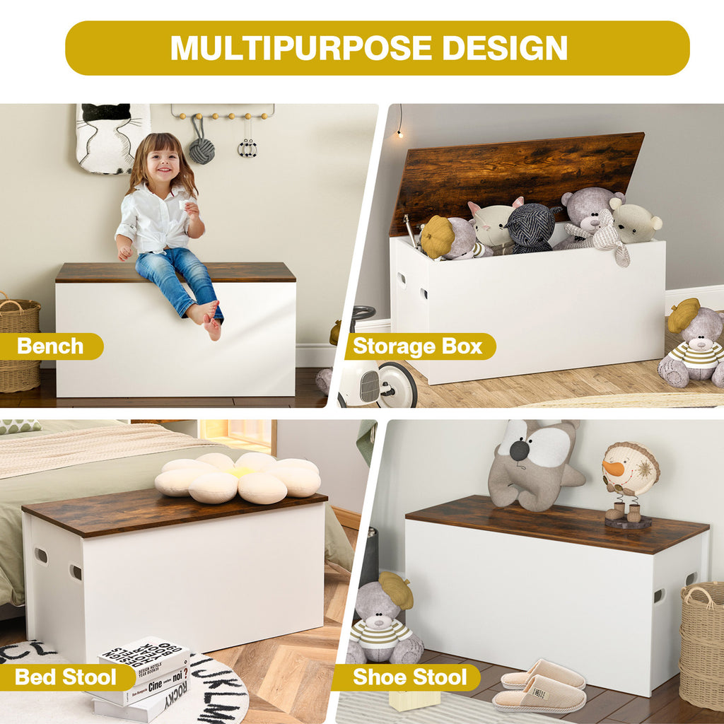 White Flip-top Storage Chest with Self-hold Cover and Pneumatic Rod - Kids Toy & Shoe Bench