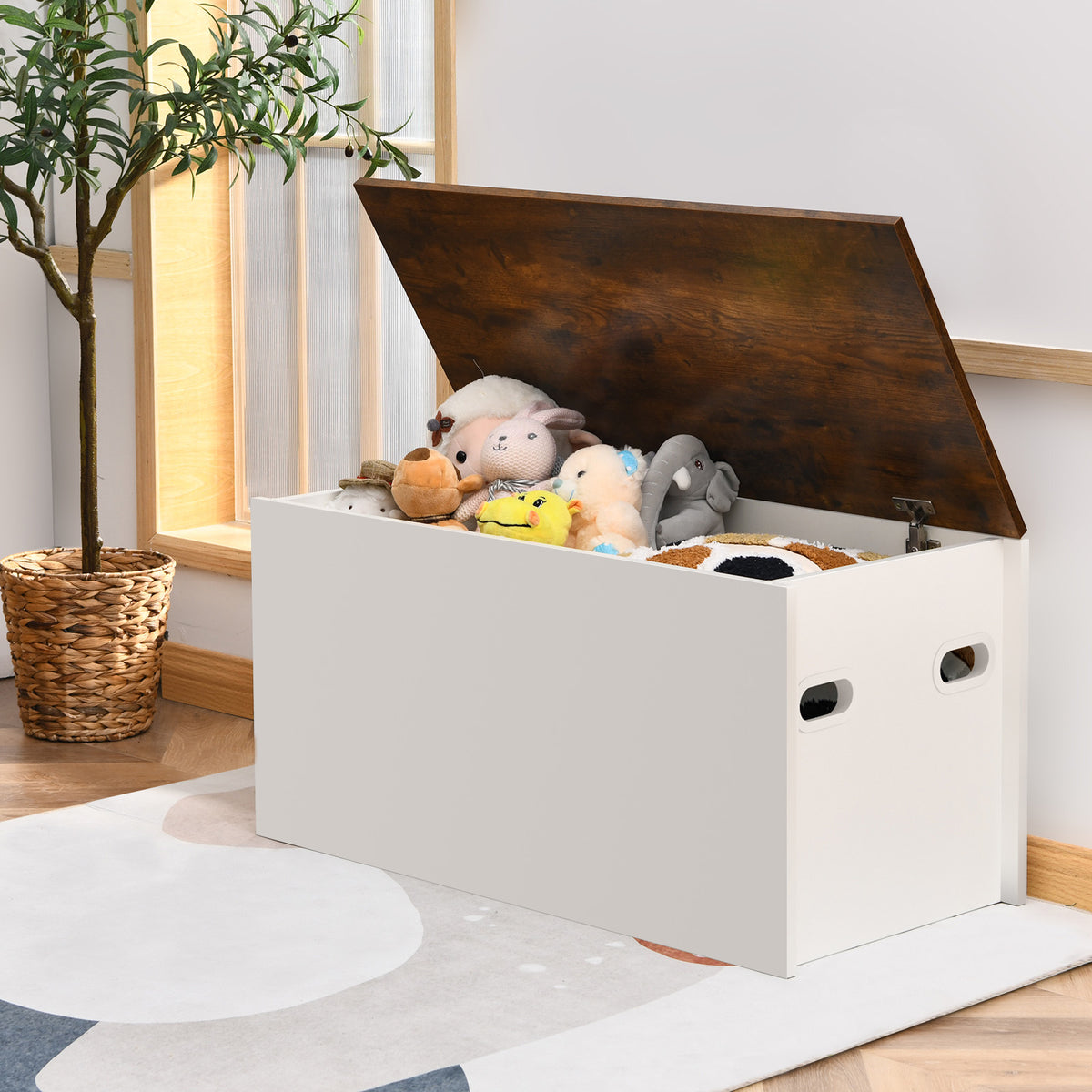 White Flip-top Storage Chest with Self-hold Cover and Pneumatic Rod - Kids Toy & Shoe Bench