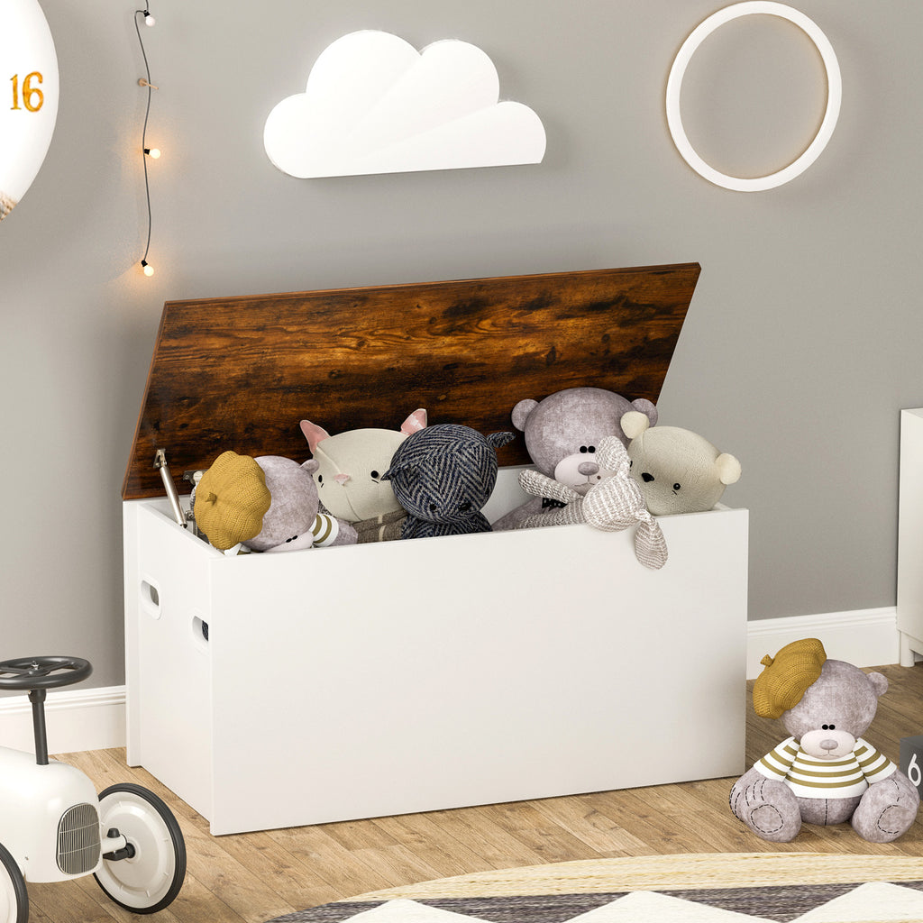 White Flip-top Storage Chest with Self-hold Cover and Pneumatic Rod - Kids Toy & Shoe Bench