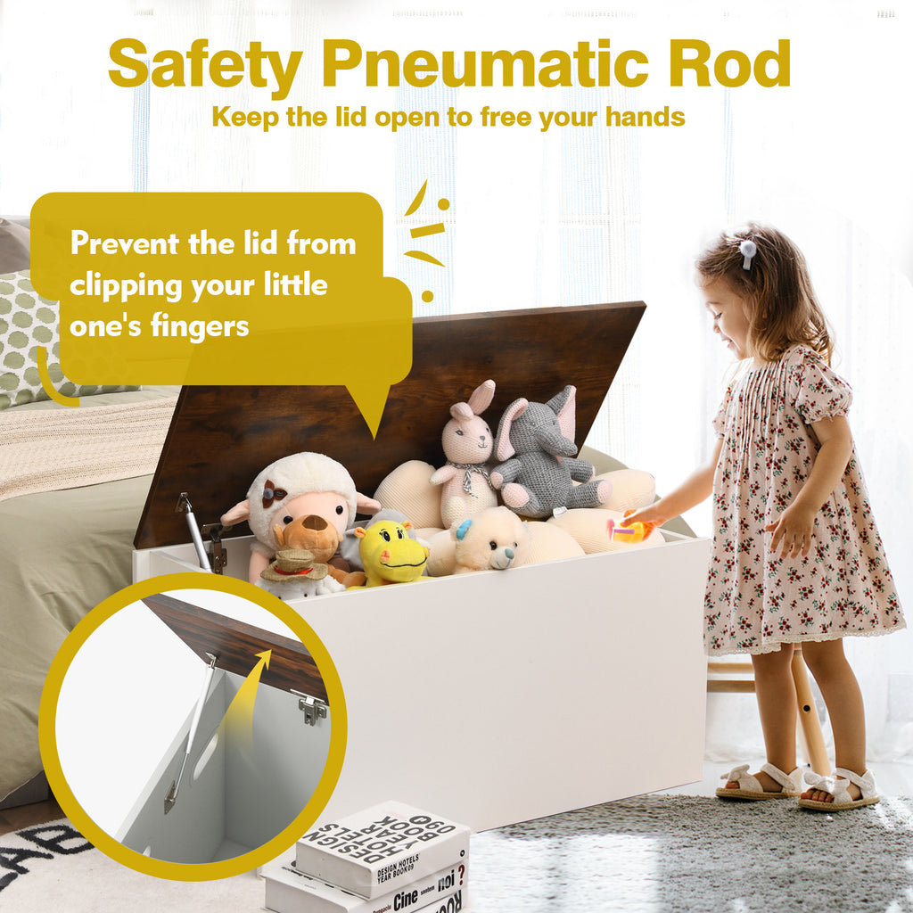 White Flip-top Storage Chest with Self-hold Cover and Pneumatic Rod - Kids Toy & Shoe Bench