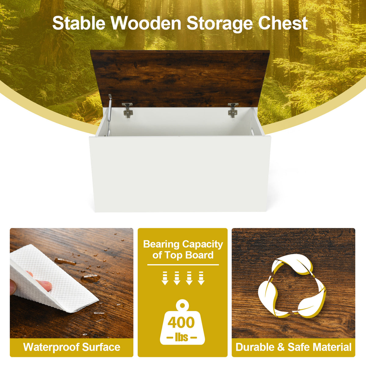 White Flip-top Storage Chest with Self-hold Cover and Pneumatic Rod - Kids Toy & Shoe Bench