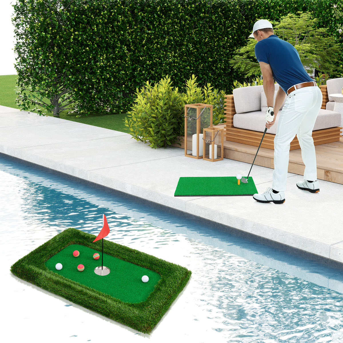 Floating Golf Green Mat 37.5 x 25.5 Inch for Pool & Practice - 2x3 Feet