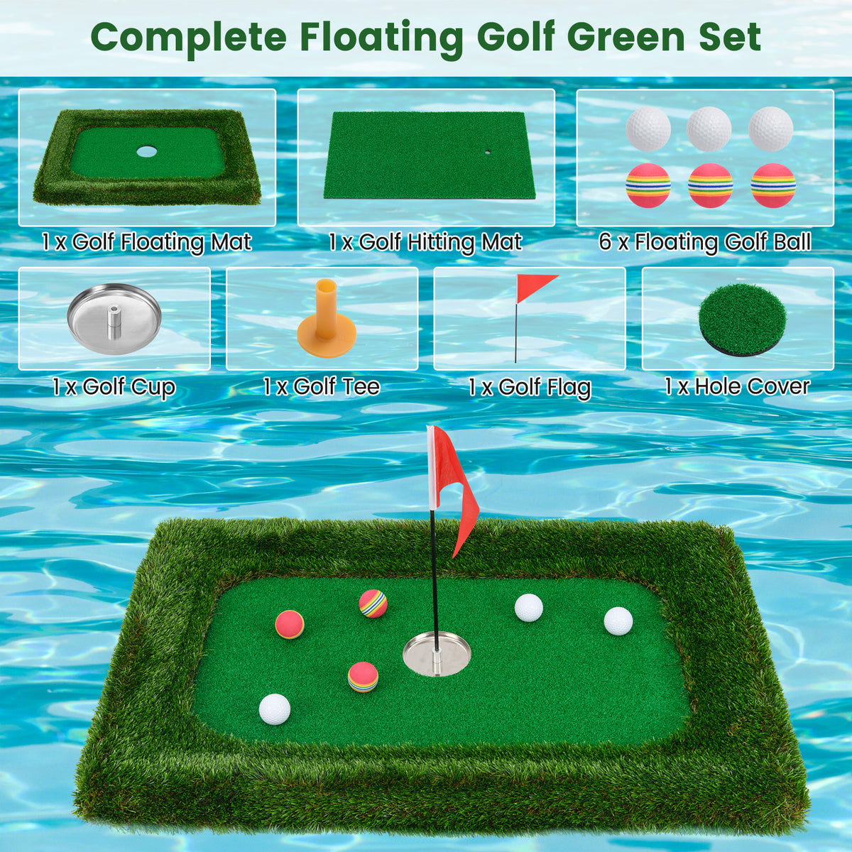 Floating Golf Green Mat 37.5 x 25.5 Inch for Pool & Practice - 2x3 Feet