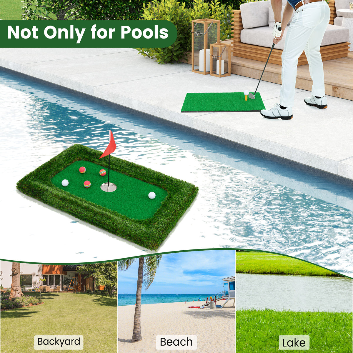 Floating Golf Green Mat 37.5 x 25.5 Inch for Pool & Practice - 2x3 Feet