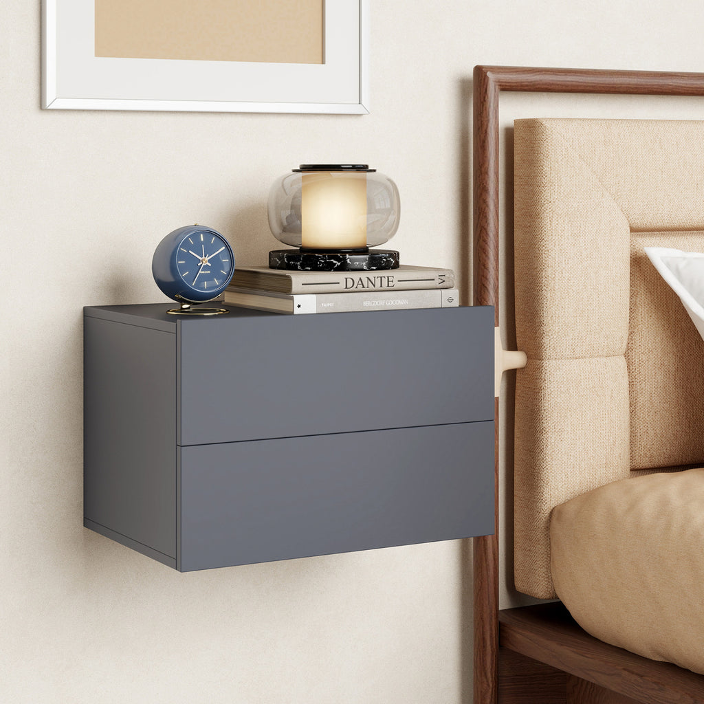 Floating Nightstand with 2 Drawers Wall Mounted - Gray