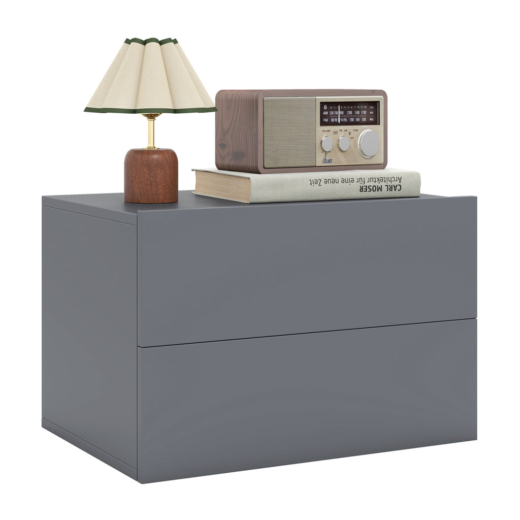Floating Nightstand with 2 Drawers Wall Mounted - Gray