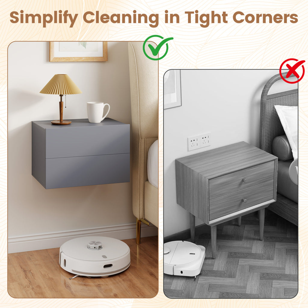 Floating Nightstand with 2 Drawers Wall Mounted - Gray