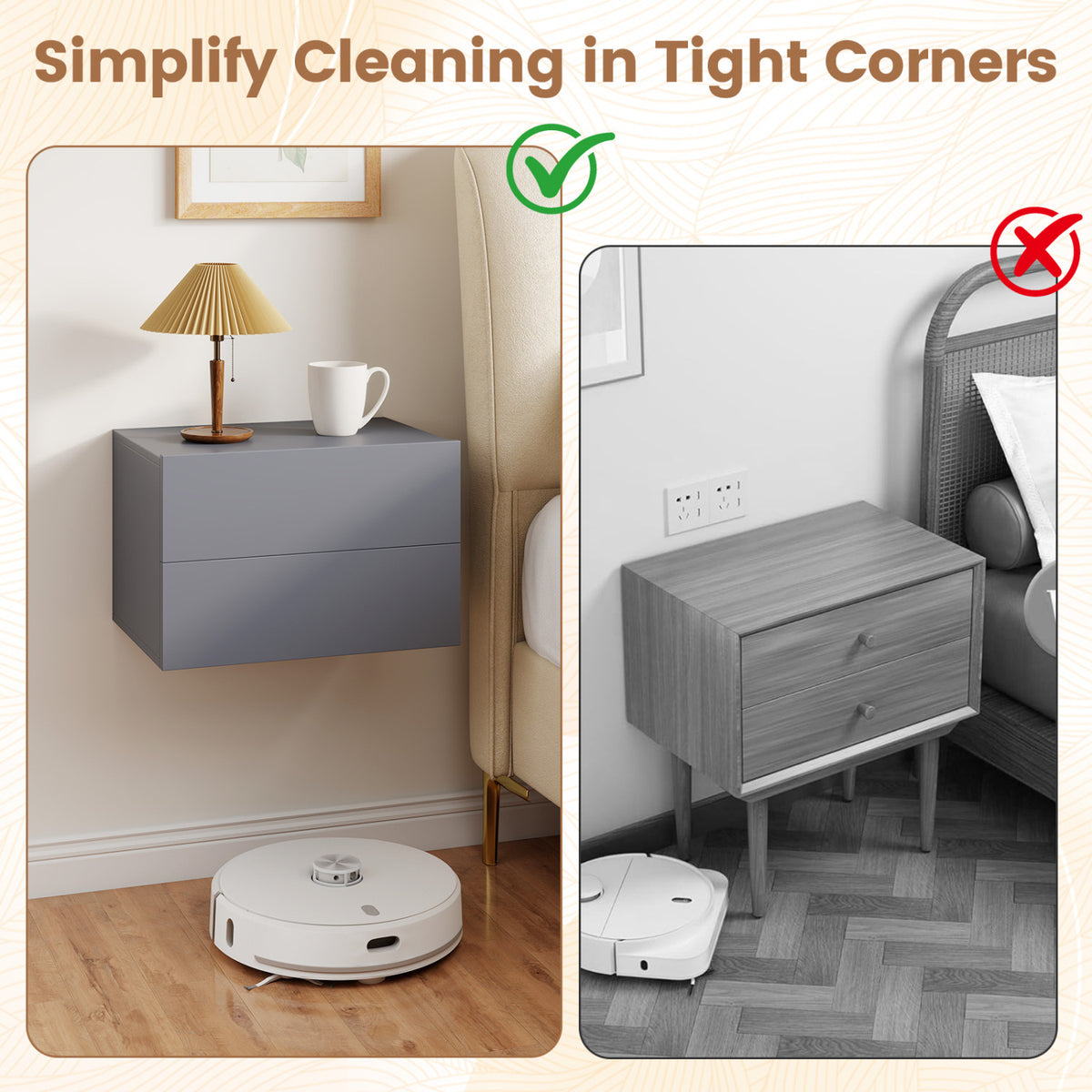 Floating Nightstand with 2 Drawers Wall Mounted - Gray