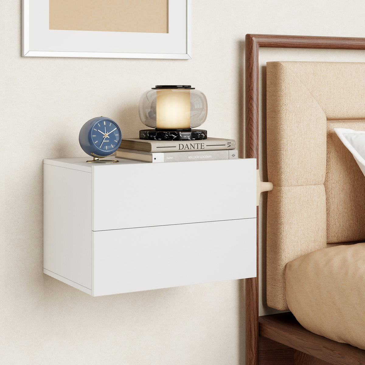 Floating Nightstand with 2 Drawers - White