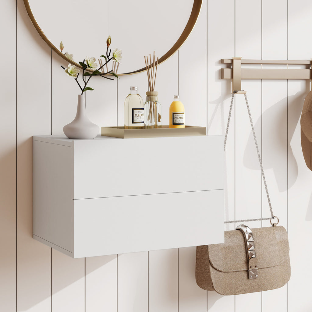 Floating Nightstand with 2 Drawers - White