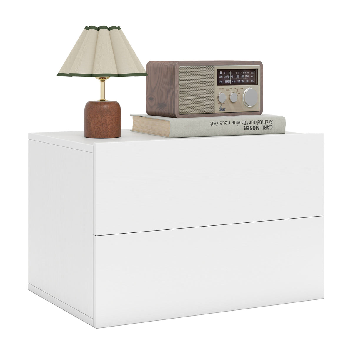 Floating Nightstand with 2 Drawers Wall Mounted – White