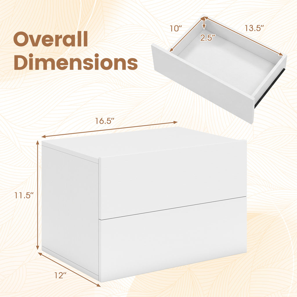 Floating Nightstand with 2 Drawers - White