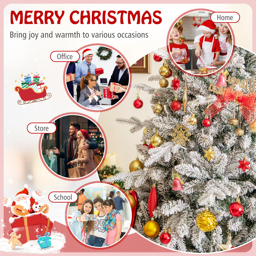4.5 ft Flocked Christmas Tree with Multi-Color LED Lights & 8 Lighting Modes - Costway