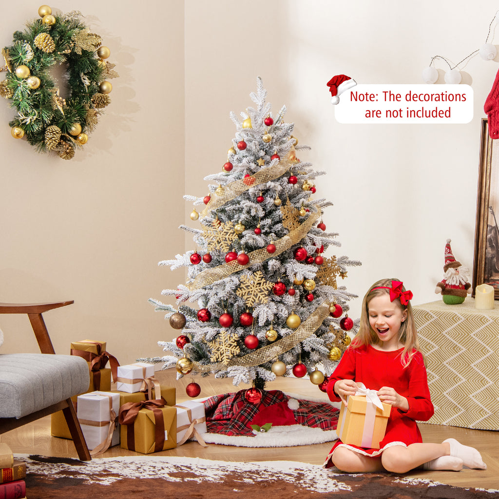 4.5 ft Flocked Christmas Tree with Multi-Color LED Lights & 8 Lighting Modes - Costway
