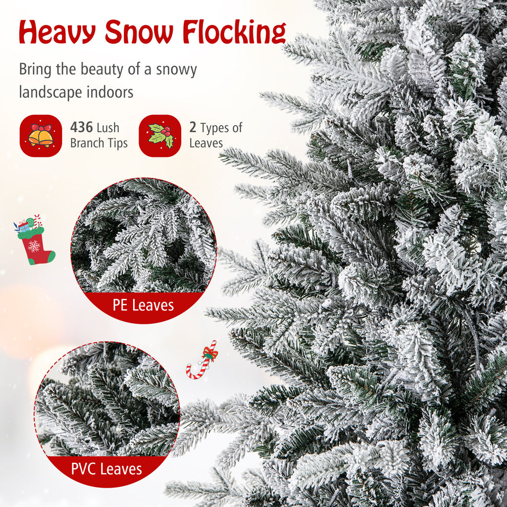 4.5 ft Flocked Christmas Tree with Multi-Color LED Lights & 8 Lighting Modes - Costway