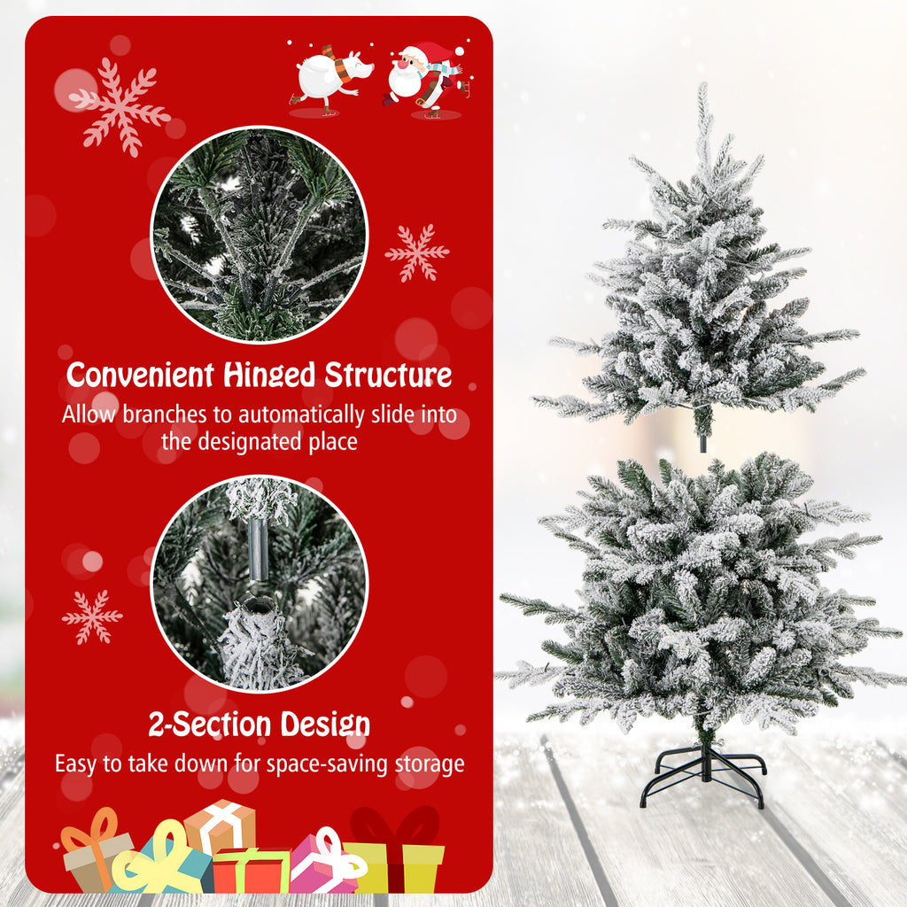 4.5 ft Flocked Christmas Tree with Multi-Color LED Lights & 8 Lighting Modes - Costway