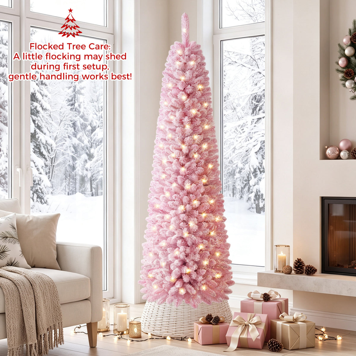 6 Ft Flocked Pre-Lit Artificial Christmas Tree with 8 Lighting Modes