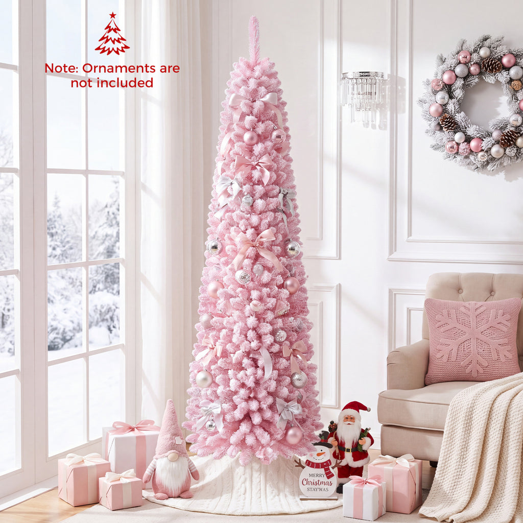 6 Ft Flocked Pre-Lit Artificial Christmas Tree with 8 Lighting Modes