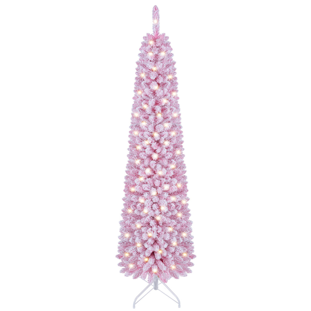 6 Ft Flocked Pre-Lit Artificial Christmas Tree with 8 Lighting Modes