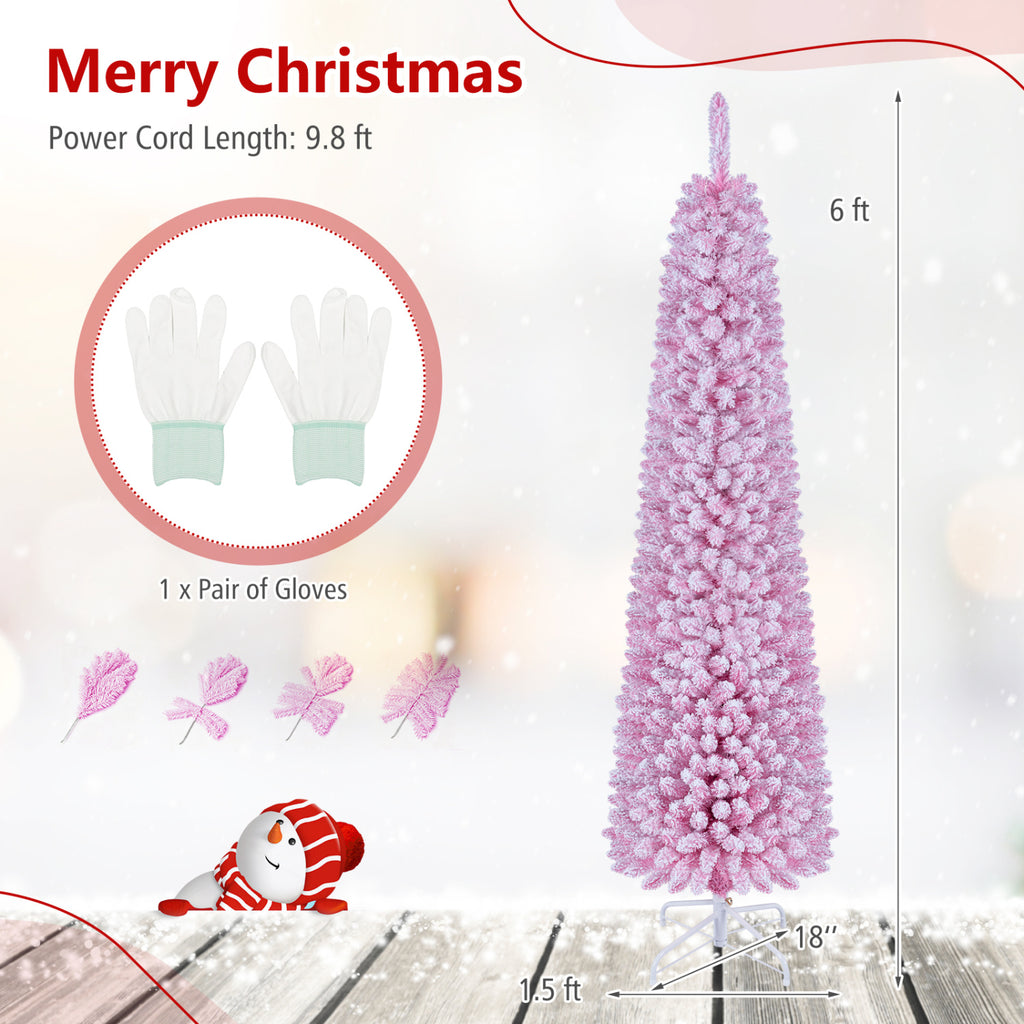 6 Ft Flocked Pre-Lit Artificial Christmas Tree with 8 Lighting Modes