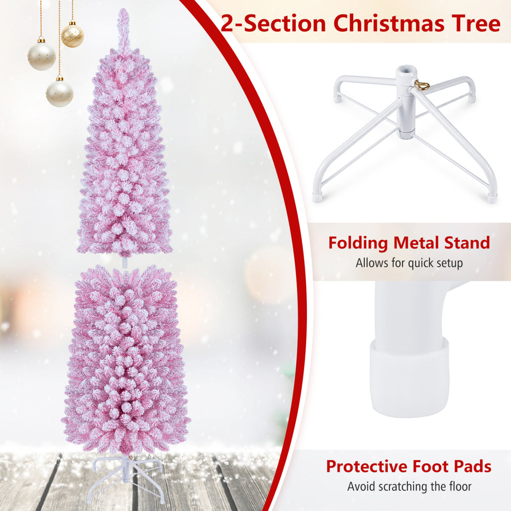 6 Ft Flocked Pre-Lit Artificial Christmas Tree with 8 Lighting Modes