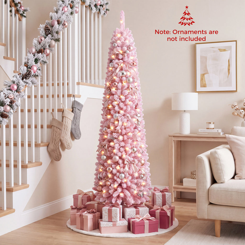6 Ft Flocked Pre-Lit Artificial Christmas Tree with 8 Lighting Modes