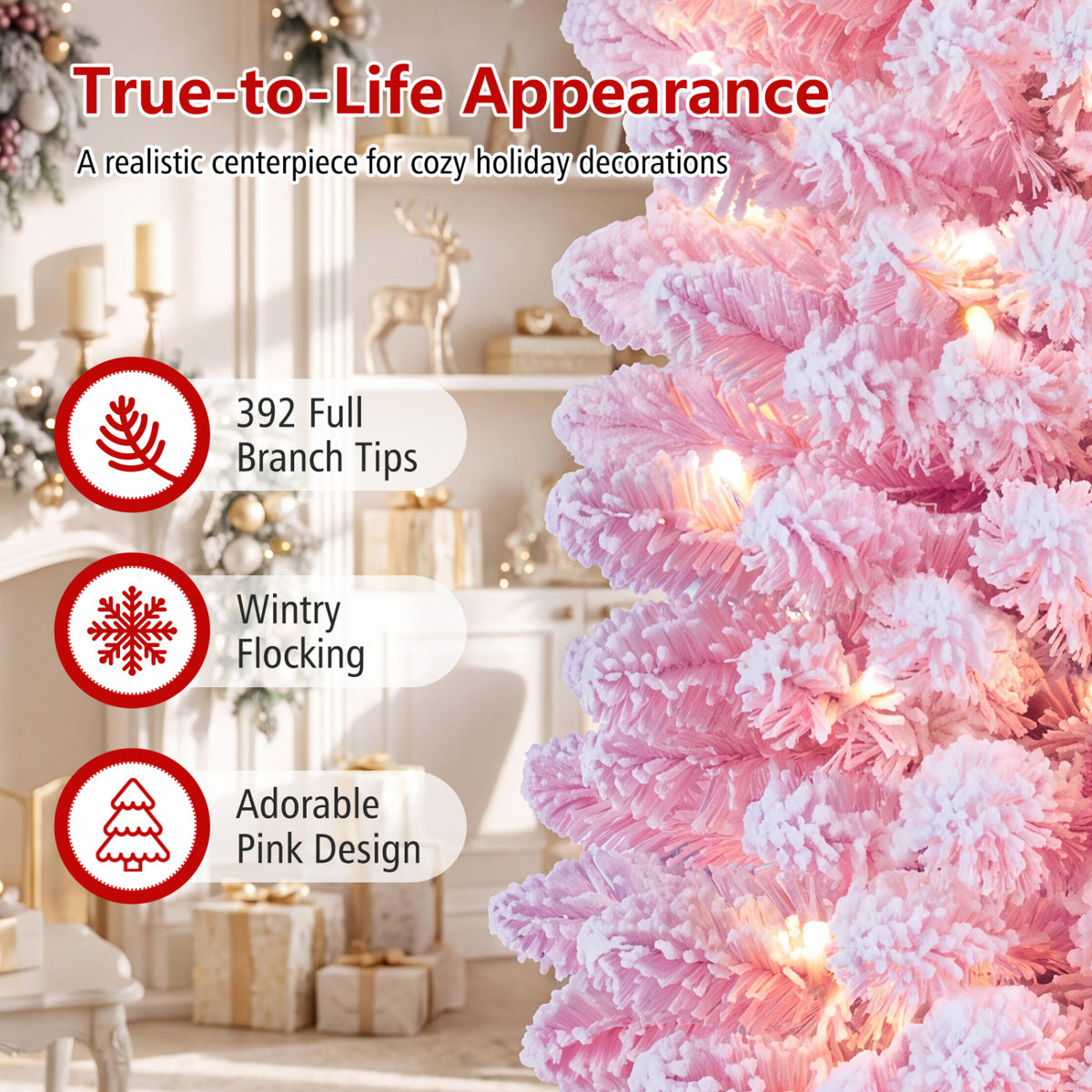 6 Ft Flocked Pre-Lit Artificial Christmas Tree with 8 Lighting Modes