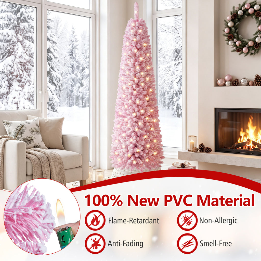 6 Ft Flocked Pre-Lit Artificial Christmas Tree with 8 Lighting Modes