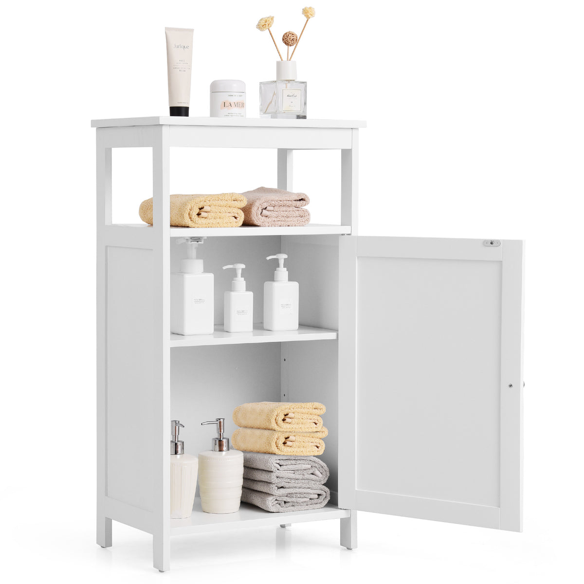 Bathroom Storage Cabinet 33-Inch, Open Shelf & Cabinet White