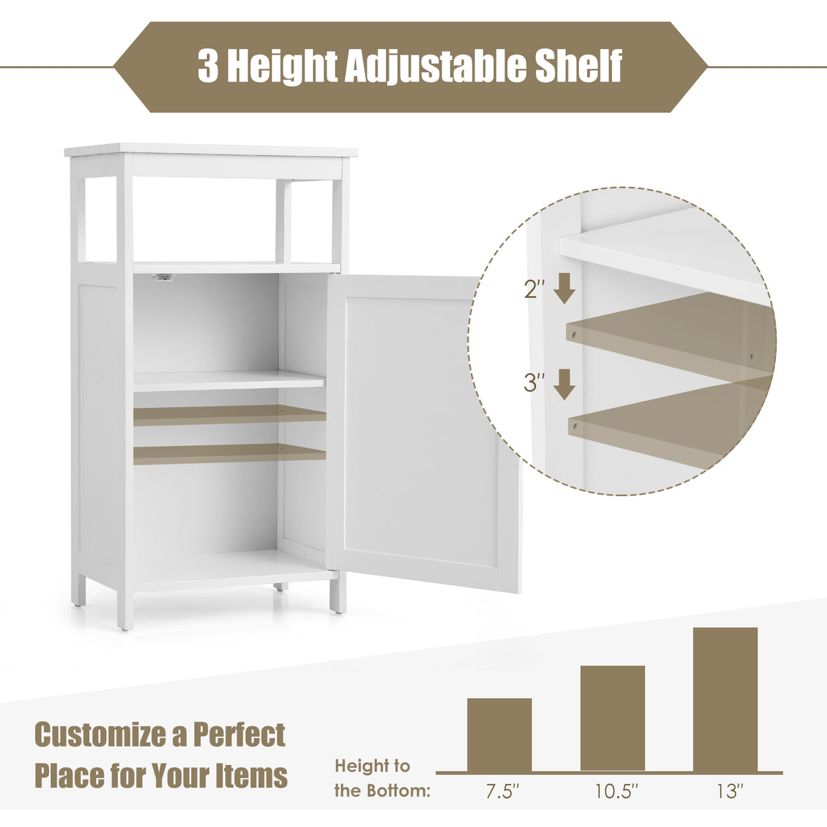 Bathroom Storage Cabinet 33-Inch, Open Shelf & Cabinet White