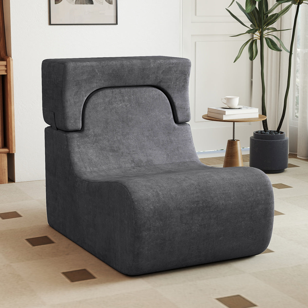 Floor Chair with Detachable Headrest - Gray