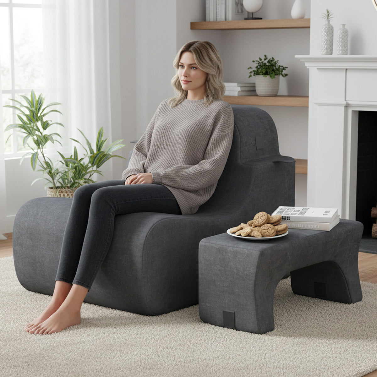Floor Chair with Detachable Headrest - Gray