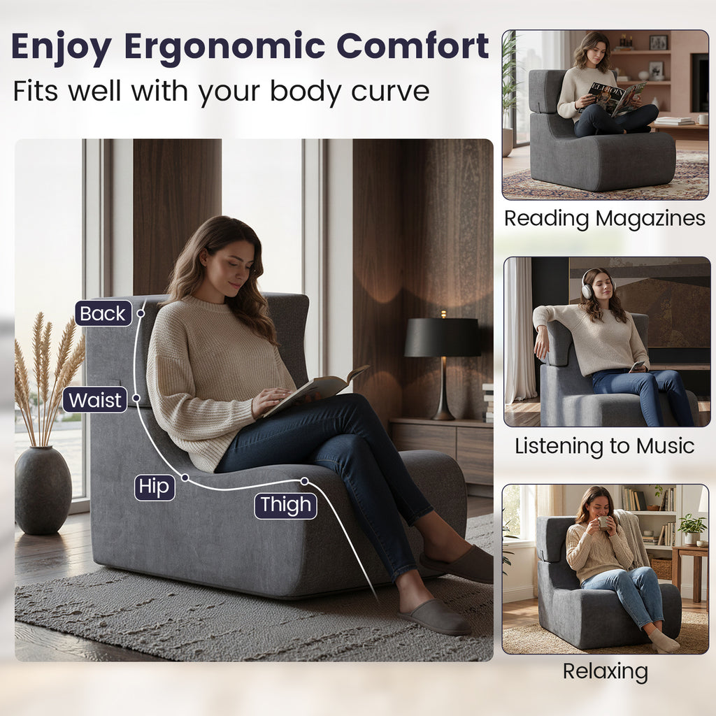 Floor Chair with Detachable Headrest - Gray