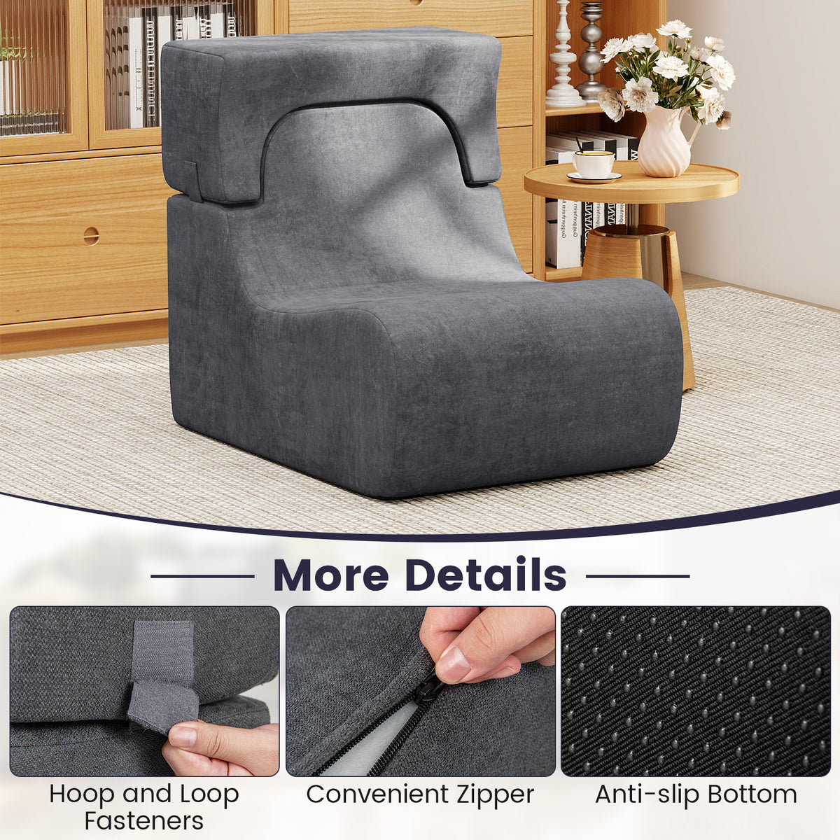 Floor Chair with Detachable Headrest - Gray